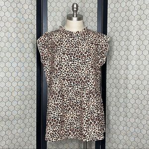 Angashion Animal Print Keyhole Back Blouse